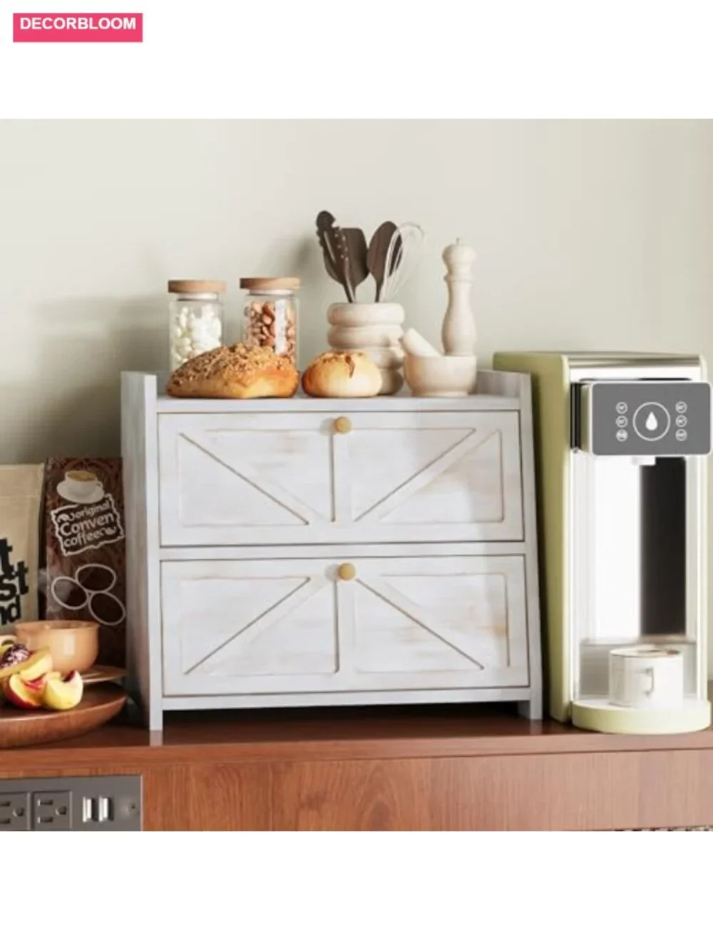 Rustic Bamboo Bread Box Vintage Double Layer Kitchen Counter Storage